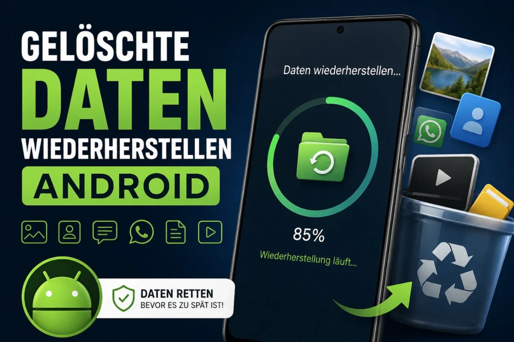 gelöschte daten wiederherstellen android illustration mit smartphone datenrettung und recovery prozess